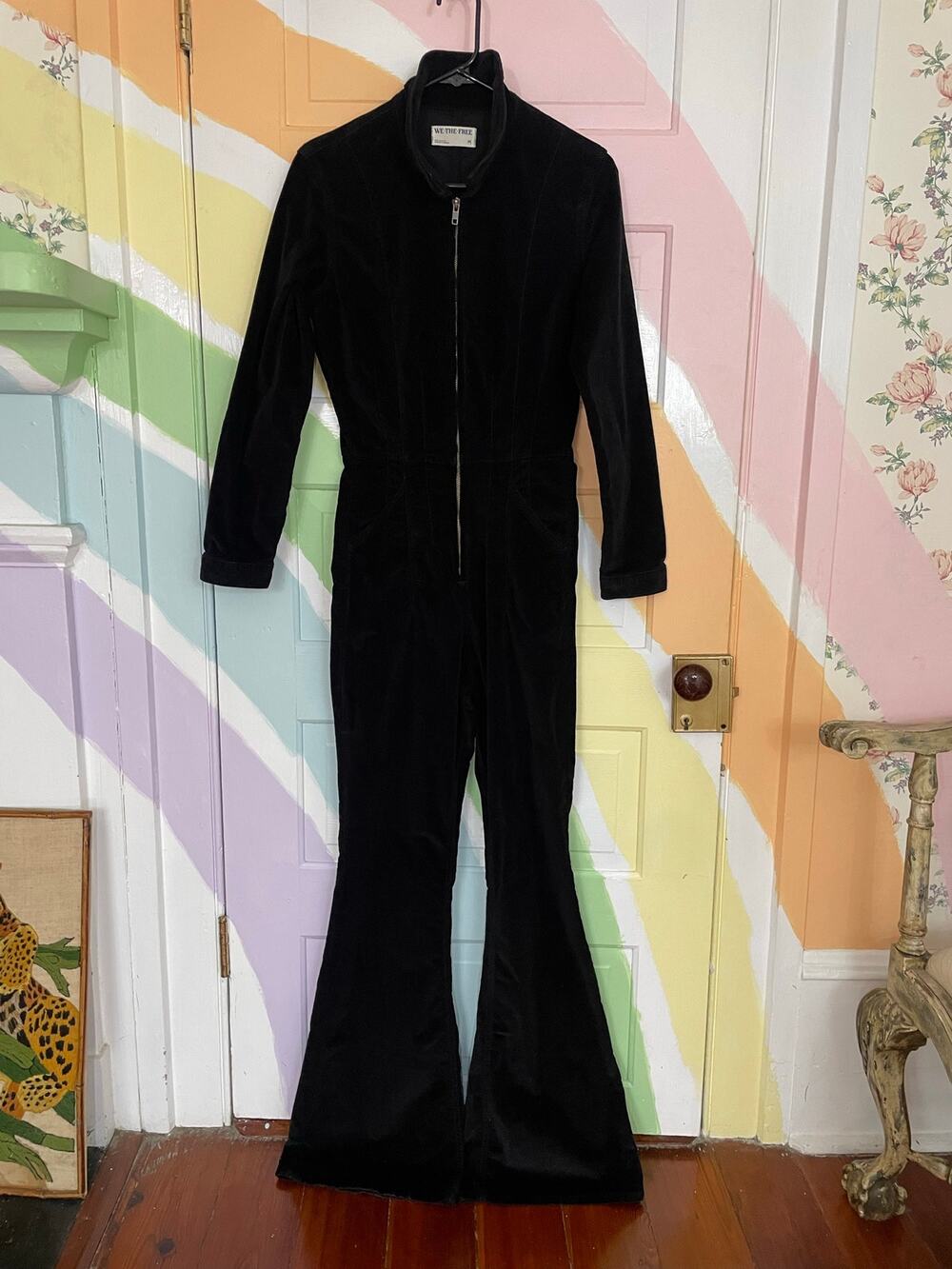 Free People We The Free Jayde Corduroy Flare Jumpsuit Black Medium